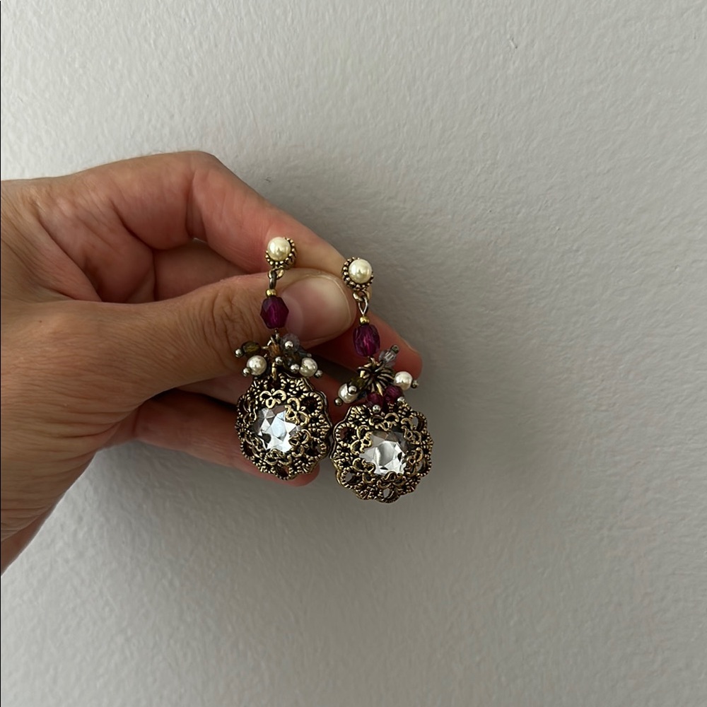 Juicy Couture Gold and Silver Earrings with Pearl and Purple Accents
